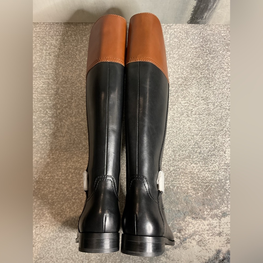 Lauren Ralph Lauren Berdie Leather Riding Boots – Black/Tan - Size 6 WIDE CALF - Picture 14 of 16